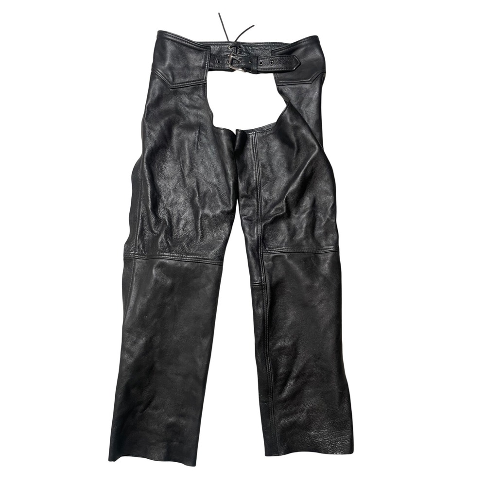 Fox Creek Leather Chaps Motorcycle‎ Biker Black Size L Made in USA